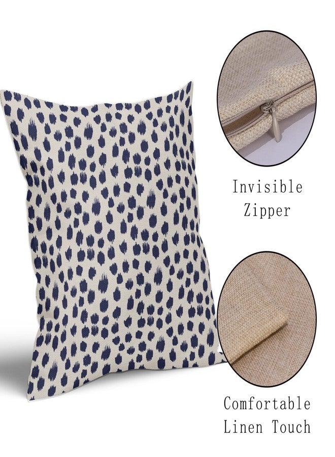 Sweetshow Navy Blue Cream Pillow Covers 18x18 Set of 2 Polka Dot Throw Pillows Outdoor Boho Design Brush Strokes Decorative Pillowcase Square Cushion Cover Linen Pillow Case for Home Sofa Couch Bed - Image 5